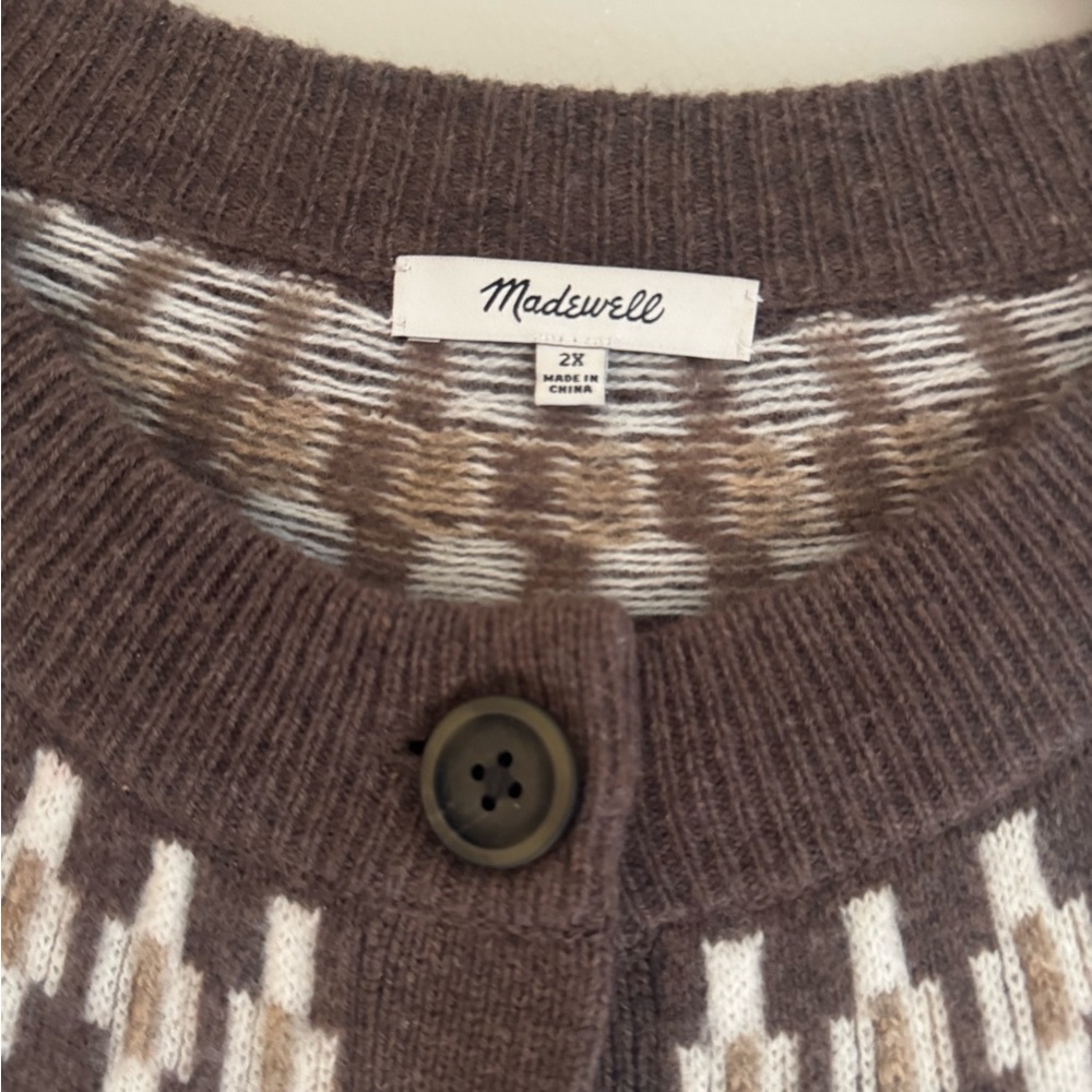 Madewell Merino wool Taupe and Ivory Knit Cardigan - Picture 2 of 4